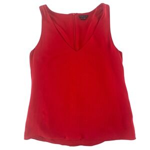 Theory Martosh 100% Silk Georgette Top Red Sleeveless Back Zip Chic MSRP $190